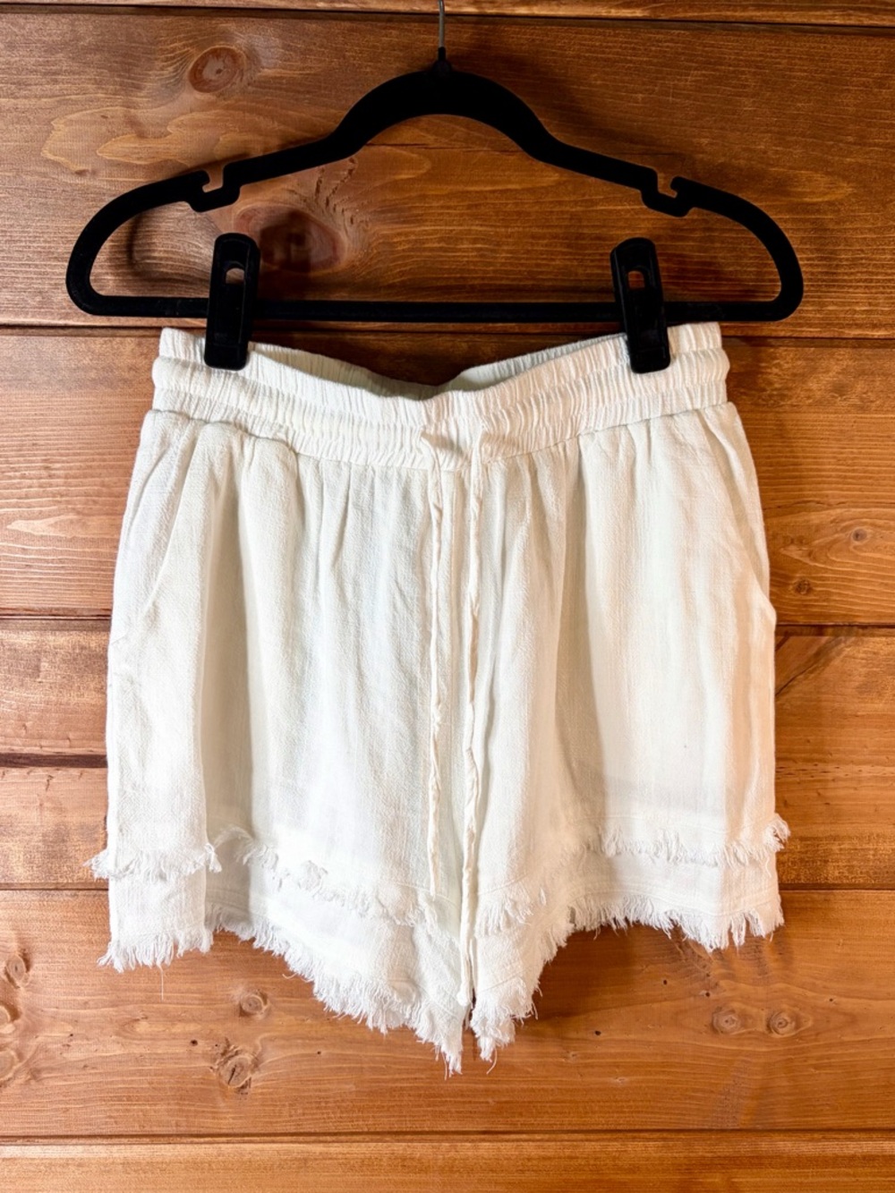 JODIFL White High-Waist Double Tier Frayed Hem Drawstring Shorts Small